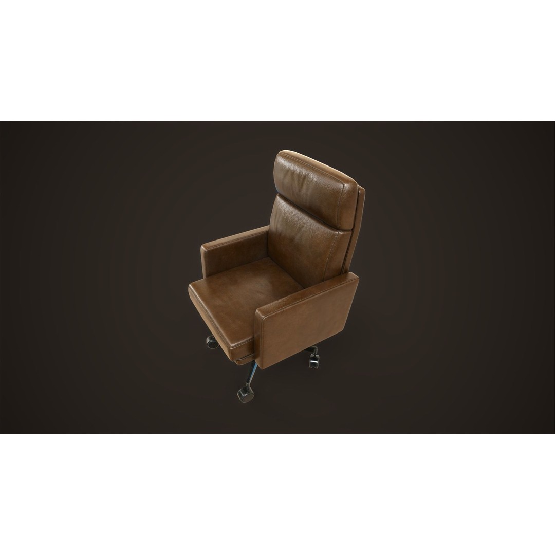 Leather Office Armchair 3D Model – Low Poly PBR Game Asset, FBX, OBJ - View 17