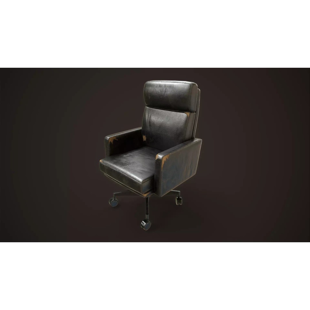 Leather Office Armchair 3D Model – Low Poly PBR Game Asset, FBX, OBJ - View 2