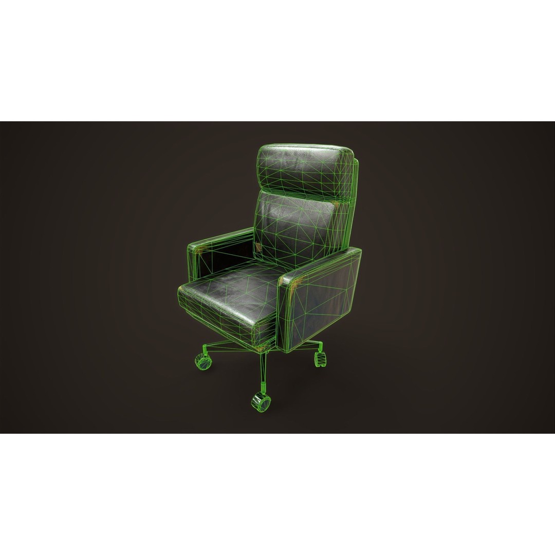Leather Office Armchair 3D Model – Low Poly PBR Game Asset, FBX, OBJ - View 20