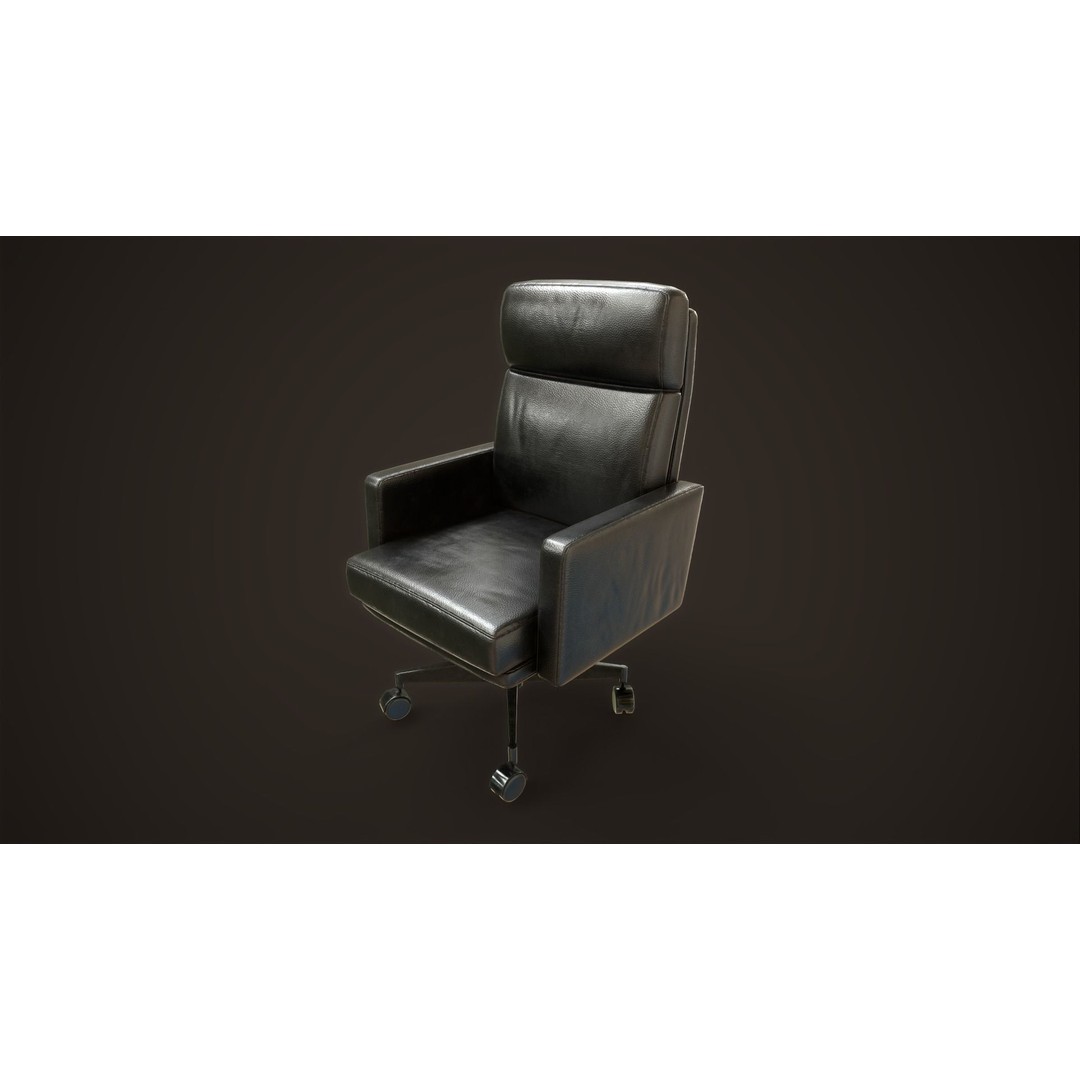 Leather Office Armchair 3D Model – Low Poly PBR Game Asset, FBX, OBJ - View 3