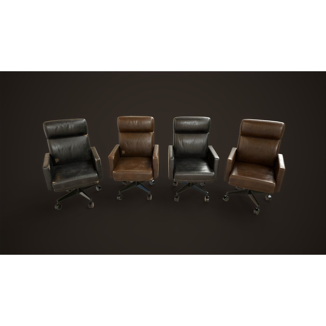 Leather Office Armchair 3D Model – Low Poly PBR Game Asset, FBX, OBJ - View 4