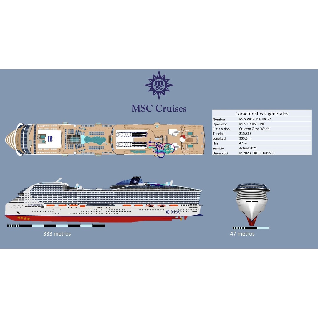MSC World Europa 3D Model – Modern Cruise Ship with Rigged Features - View 3