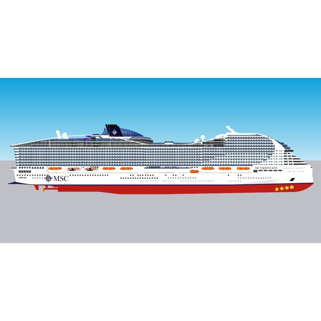 MSC World Europa 3D Model – Modern Cruise Ship with Rigged Features - View 4