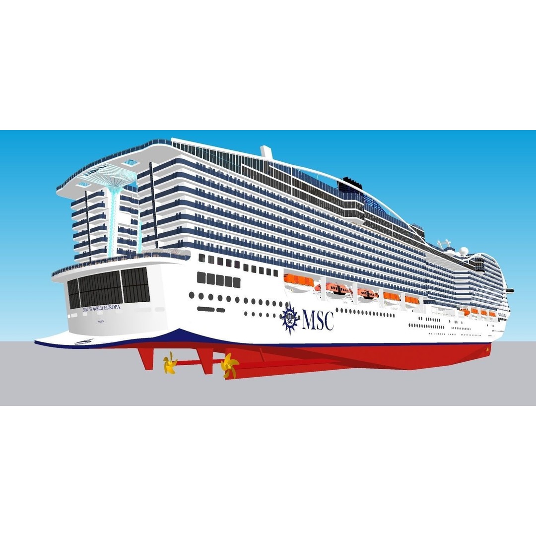 MSC World Europa 3D Model – Modern Cruise Ship with Rigged Features - View 6