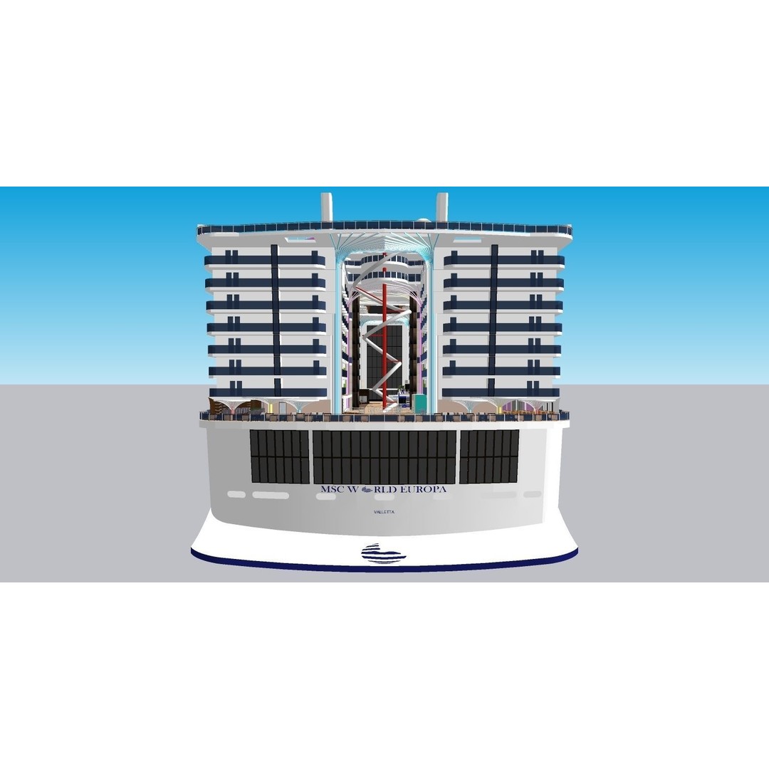 MSC World Europa 3D Model – Modern Cruise Ship with Rigged Features - View 7
