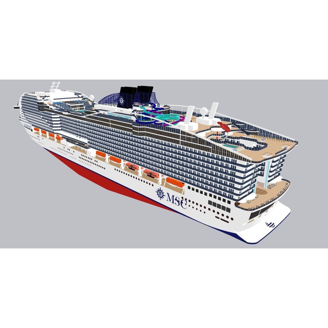 MSC World Europa 3D Model – Modern Cruise Ship with Rigged Features - View 9