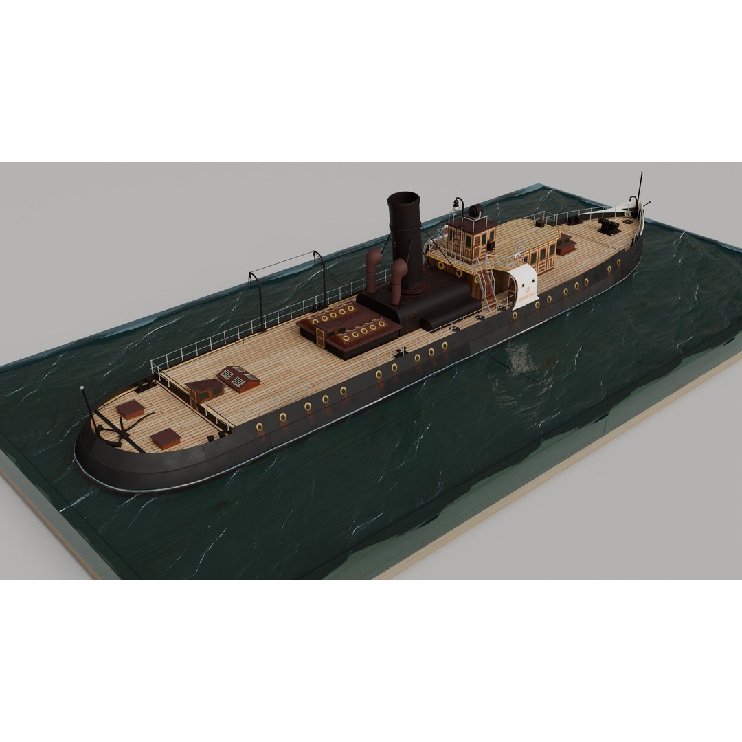 Gardenga River Icebreaker 3D Model – Historic Steam Vessel, FBX - View 6
