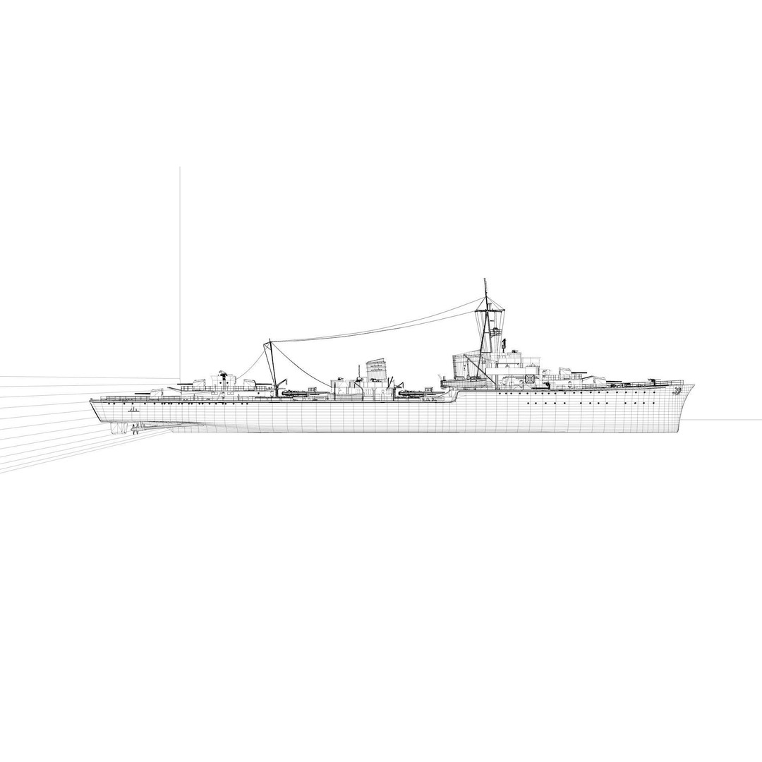 Type 1936 German Destroyer 3D Model – Low Poly Game Asset, FBX