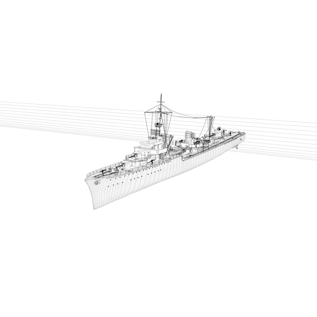 Type 1936 German Destroyer 3D Model – Low Poly Game Asset, FBX - View 14