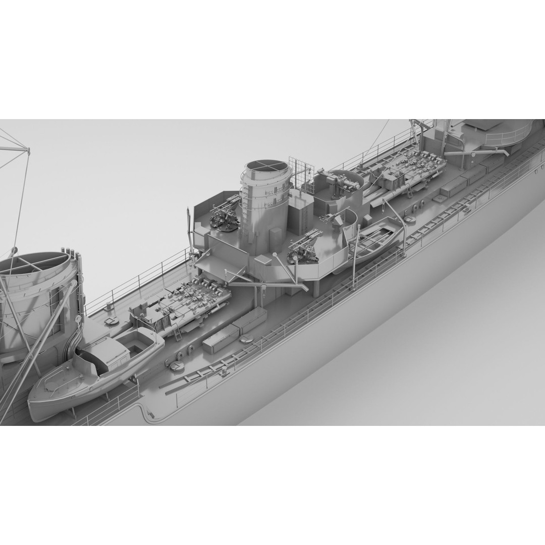 Type 1936 German Destroyer 3D Model – Low Poly Game Asset, FBX - View 7