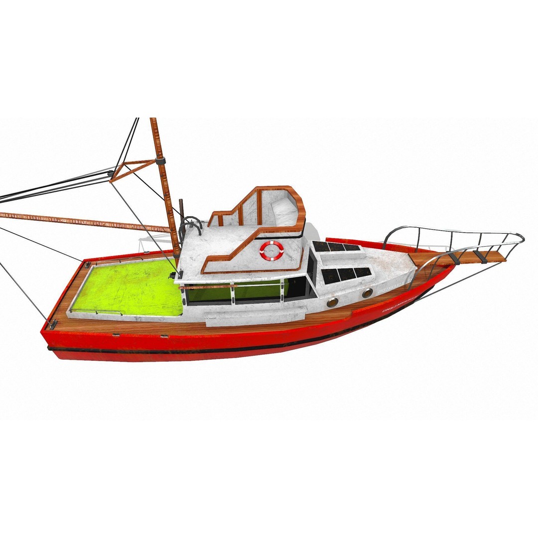 Fishing Boat 3D Model – Low Poly PBR Game Asset, FBX, OBJ - View 11