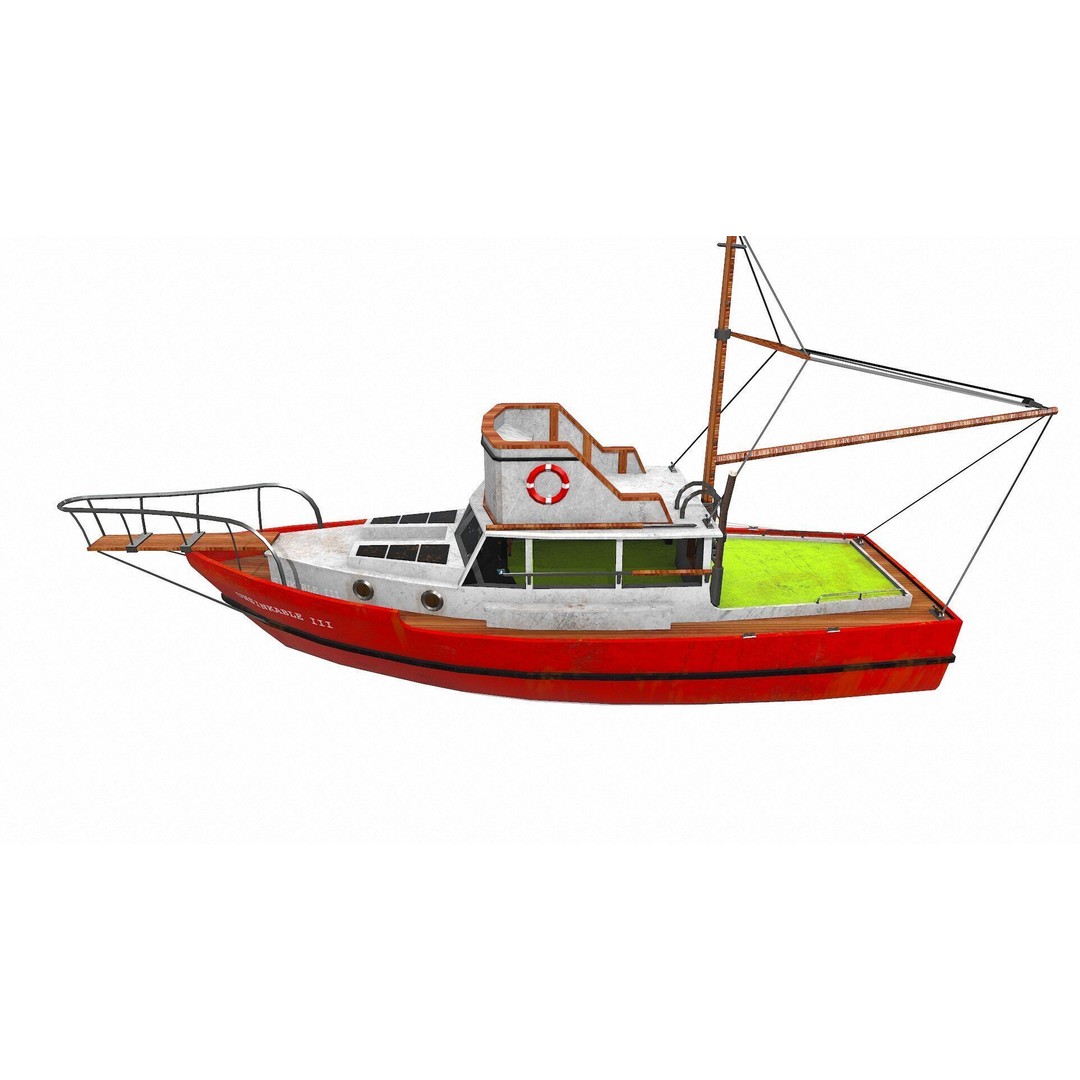 Fishing Boat 3D Model – Low Poly PBR Game Asset, FBX, OBJ - View 4