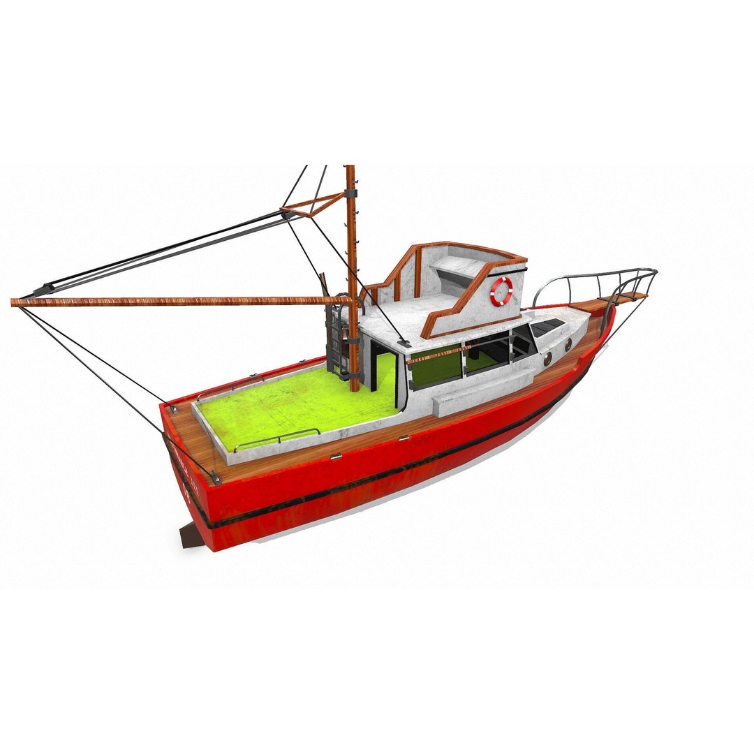 Fishing Boat 3D Model – Low Poly PBR Game Asset, FBX, OBJ - View 9