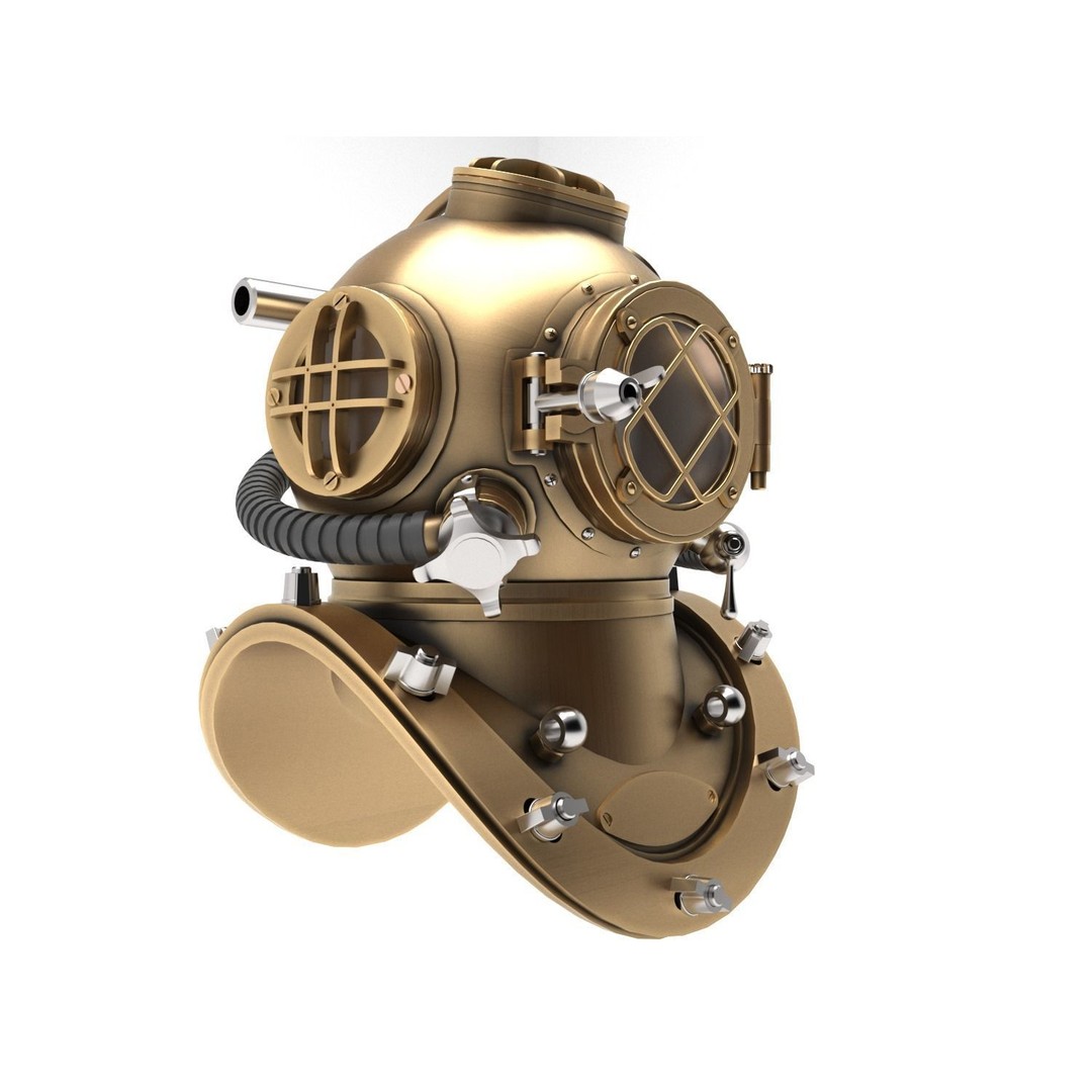Diving Helmet 3D Model – Vintage Copper Design, FBX & OBJ Formats - View 10