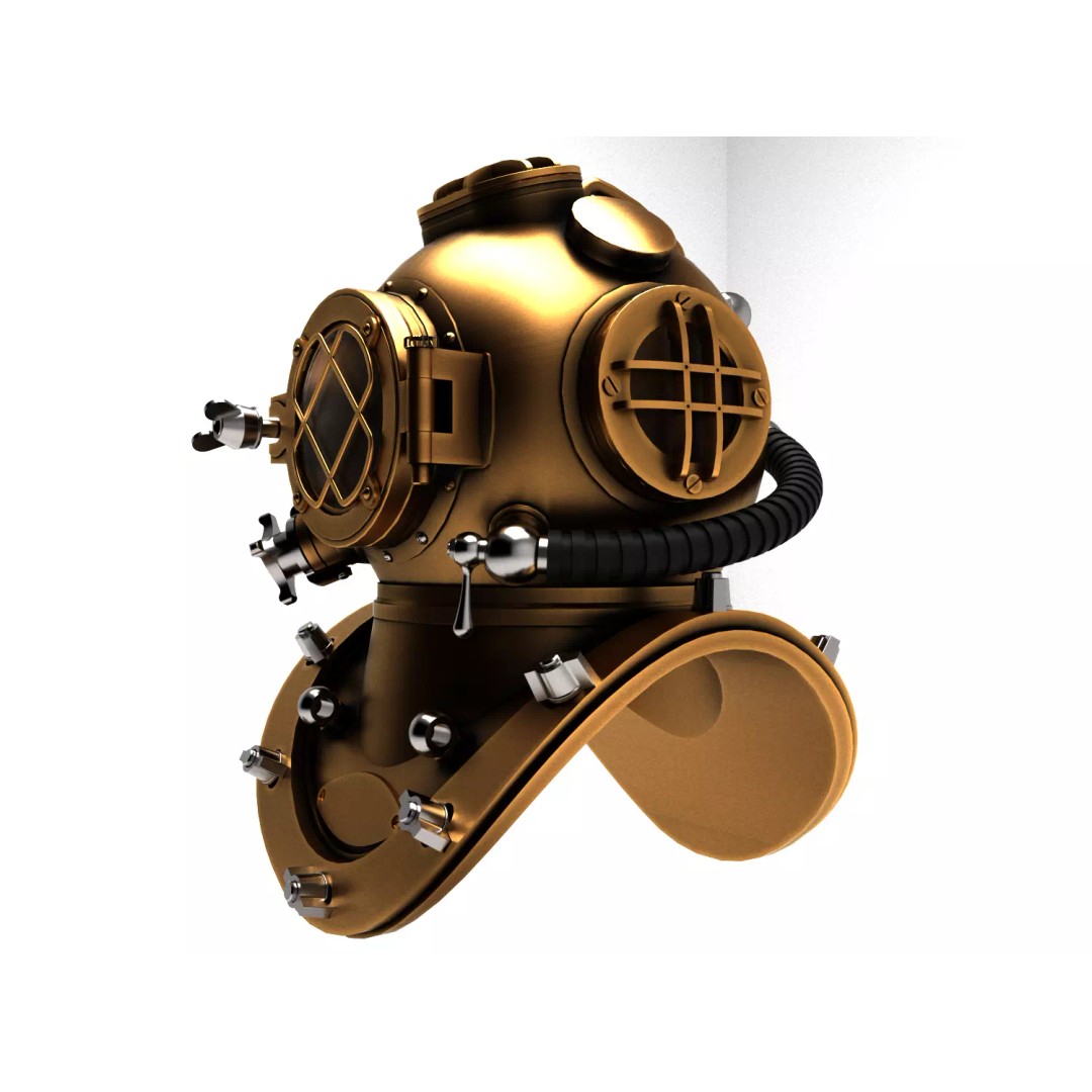 Diving Helmet 3D Model – Vintage Copper Design, FBX & OBJ Formats - View 2