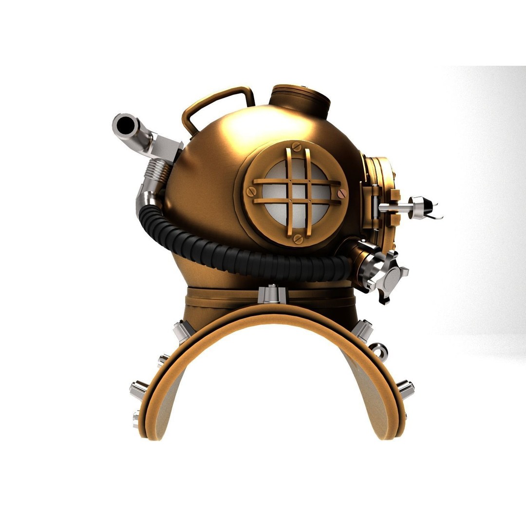Diving Helmet 3D Model – Vintage Copper Design, FBX & OBJ Formats - View 4