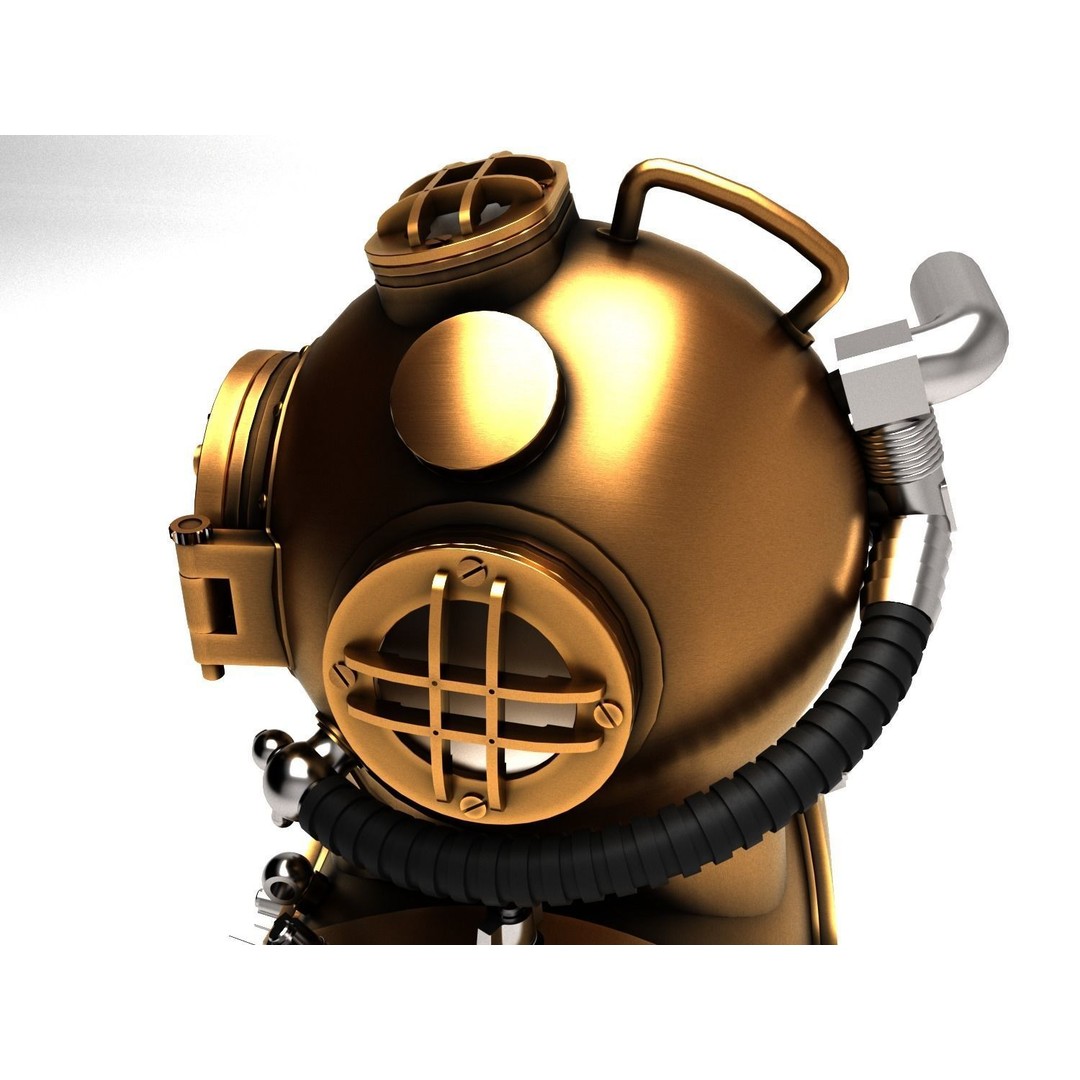 Diving Helmet 3D Model – Vintage Copper Design, FBX & OBJ Formats - View 6