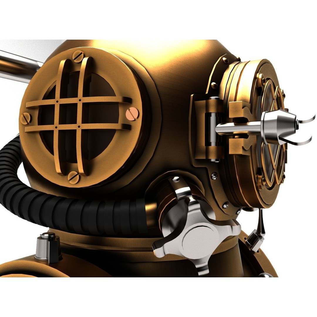 Diving Helmet 3D Model – Vintage Copper Design, FBX & OBJ Formats - View 7