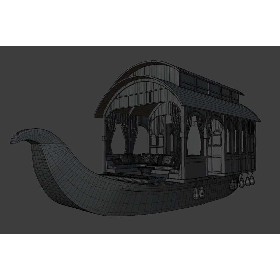 Houseboat 3D Model – Low Poly Traditional Wooden Design, FBX