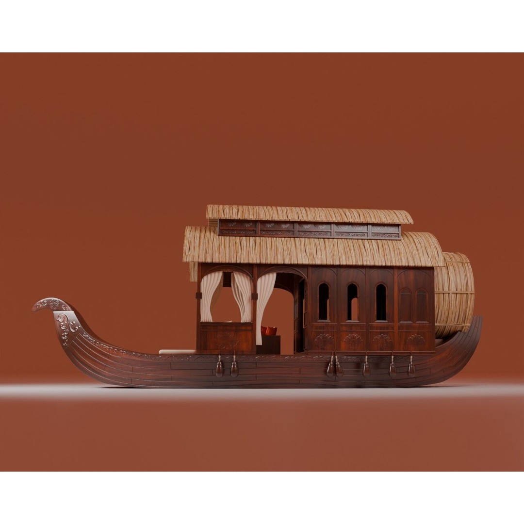 Houseboat 3D Model – Low Poly Traditional Wooden Design, FBX - View 10