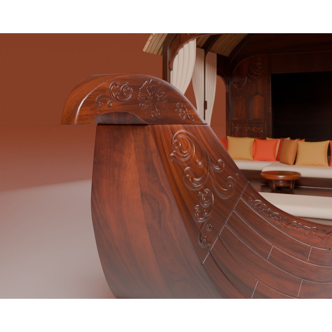 Houseboat 3D Model – Low Poly Traditional Wooden Design, FBX - View 12
