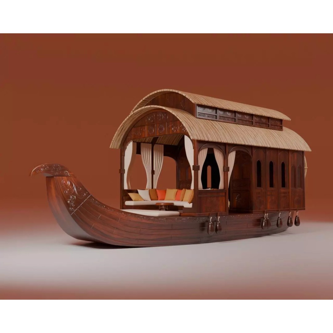 Houseboat 3D Model – Low Poly Traditional Wooden Design, FBX - View 2