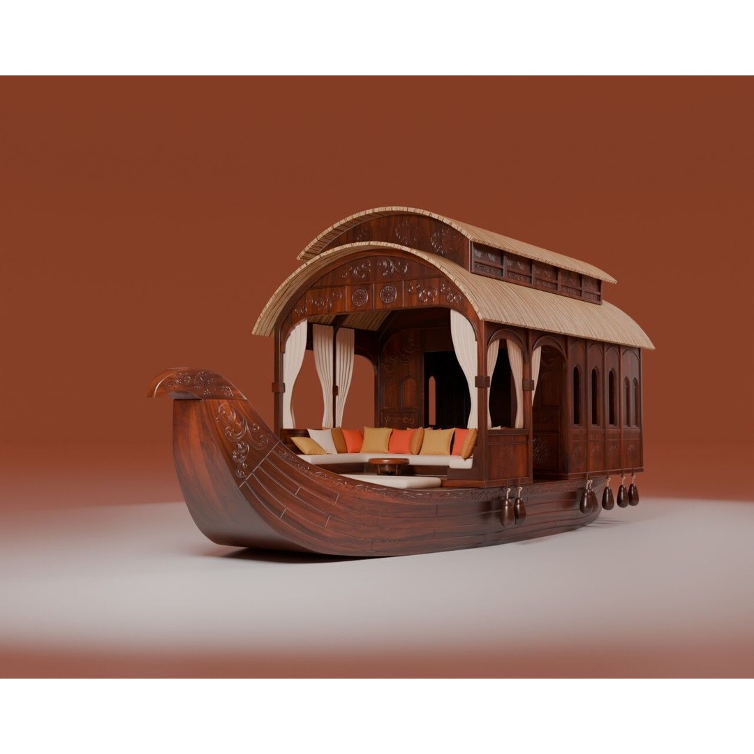 Houseboat 3D Model – Low Poly Traditional Wooden Design, FBX - View 3