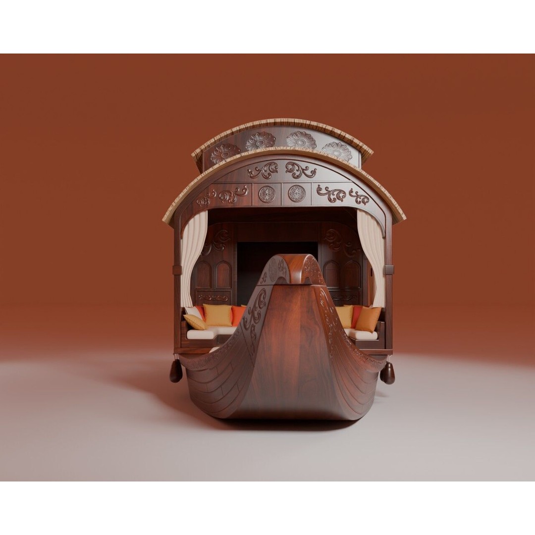 Houseboat 3D Model – Low Poly Traditional Wooden Design, FBX - View 4