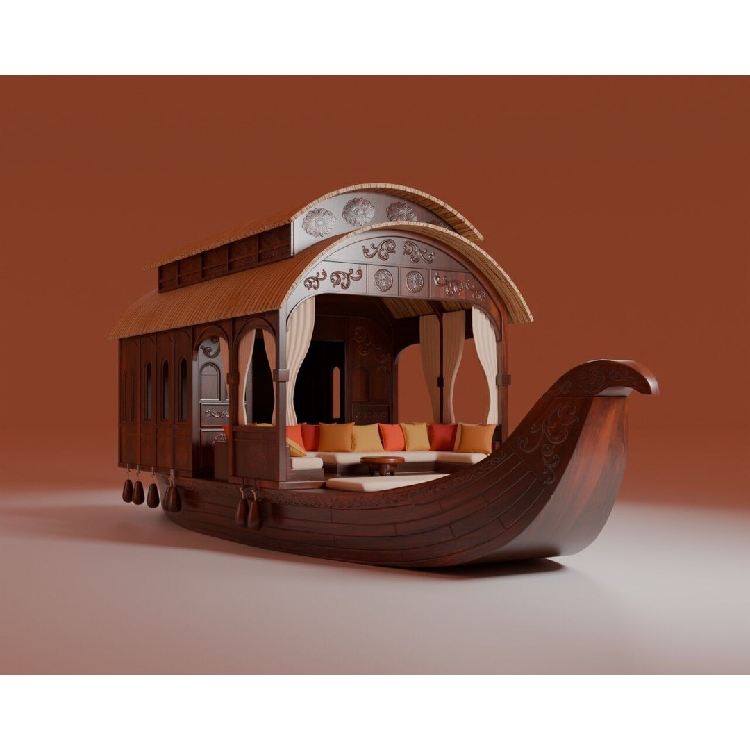 Houseboat 3D Model – Low Poly Traditional Wooden Design, FBX - View 5