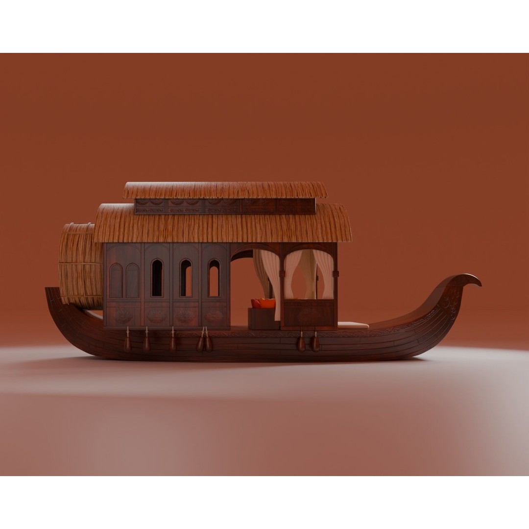Houseboat 3D Model – Low Poly Traditional Wooden Design, FBX - View 6