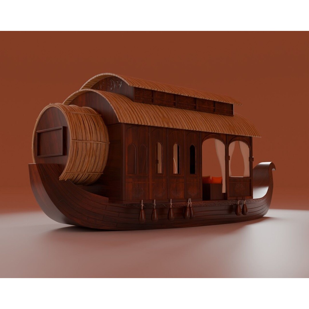 Houseboat 3D Model – Low Poly Traditional Wooden Design, FBX - View 7