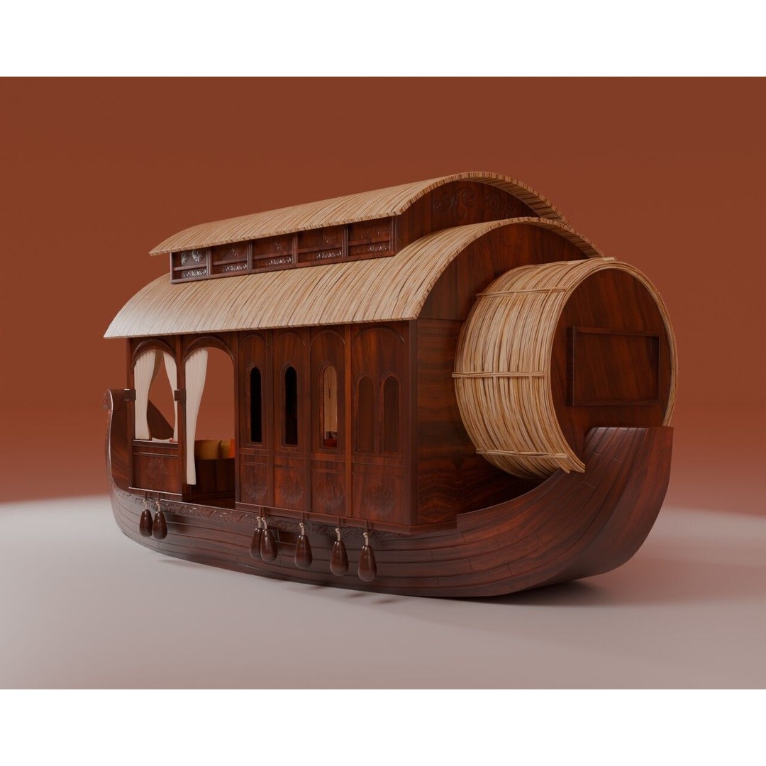 Houseboat 3D Model – Low Poly Traditional Wooden Design, FBX - View 9
