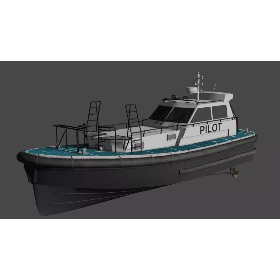 Pilot Boat 1200 3D Model – Low Poly Industrial Watercraft, FBX - View 10