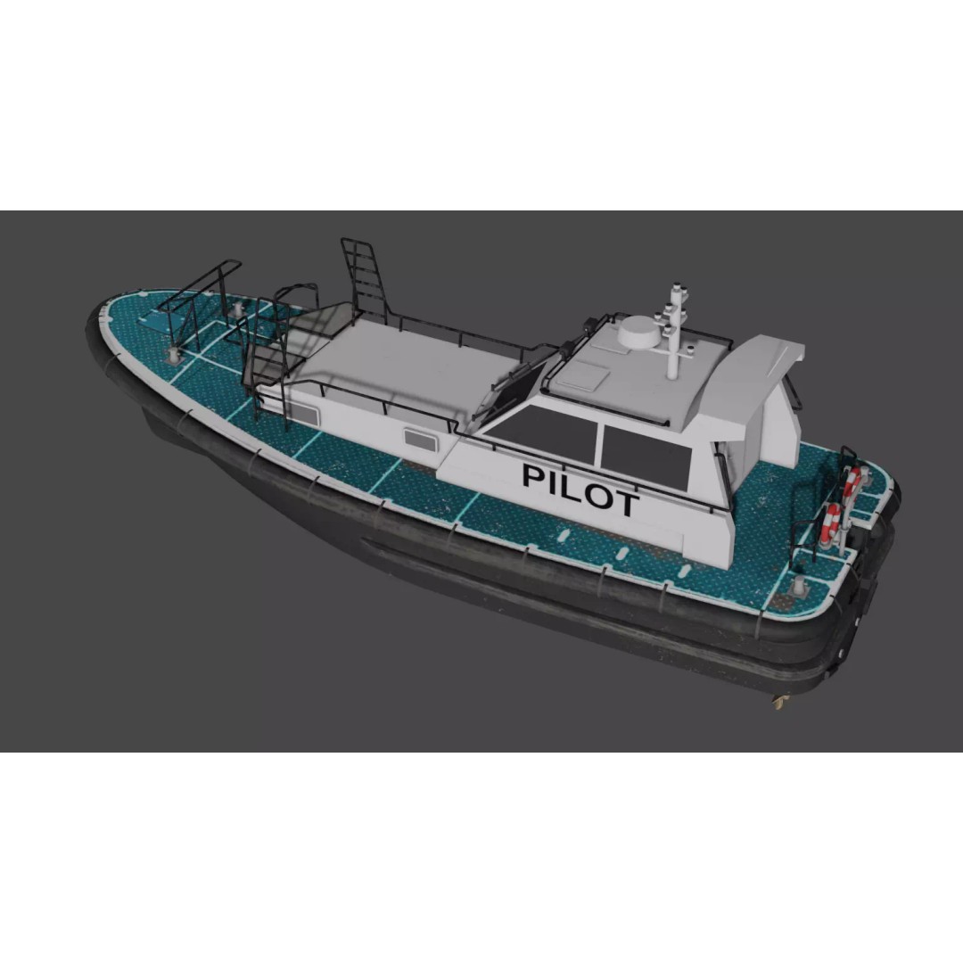 Pilot Boat 1200 3D Model – Low Poly Industrial Watercraft, FBX - View 3