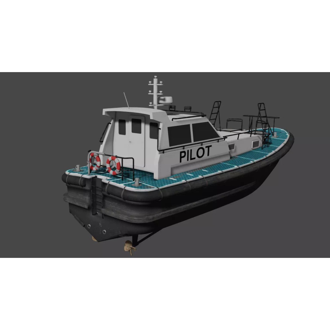 Pilot Boat 1200 3D Model – Low Poly Industrial Watercraft, FBX - View 6
