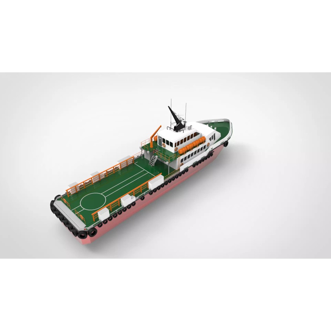 Offshore Crew Boat 3D Model – Low Poly Industrial Watercraft, FBX - View 2