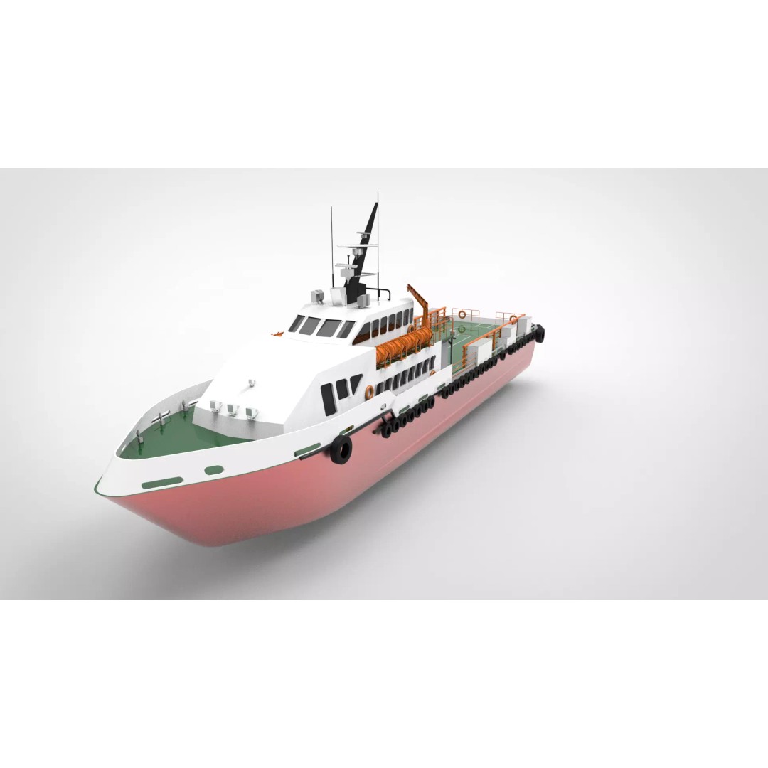 Offshore Crew Boat 3D Model – Low Poly Industrial Watercraft, FBX - View 3