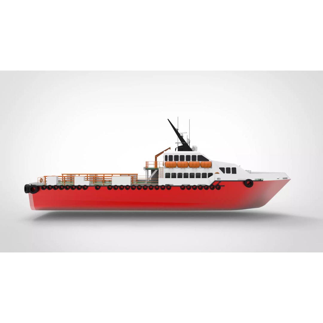 Offshore Crew Boat 3D Model – Low Poly Industrial Watercraft, FBX - View 4