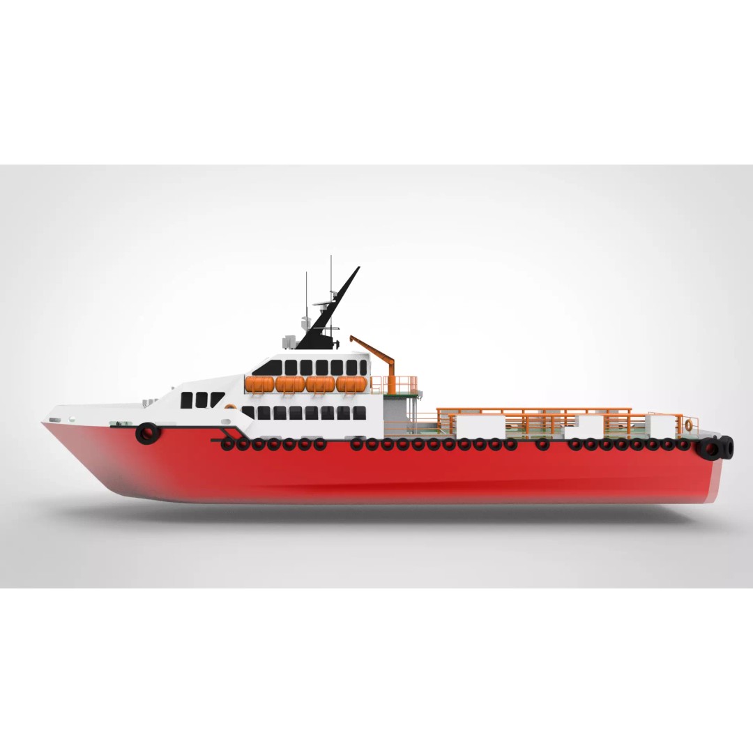 Offshore Crew Boat 3D Model – Low Poly Industrial Watercraft, FBX - View 5