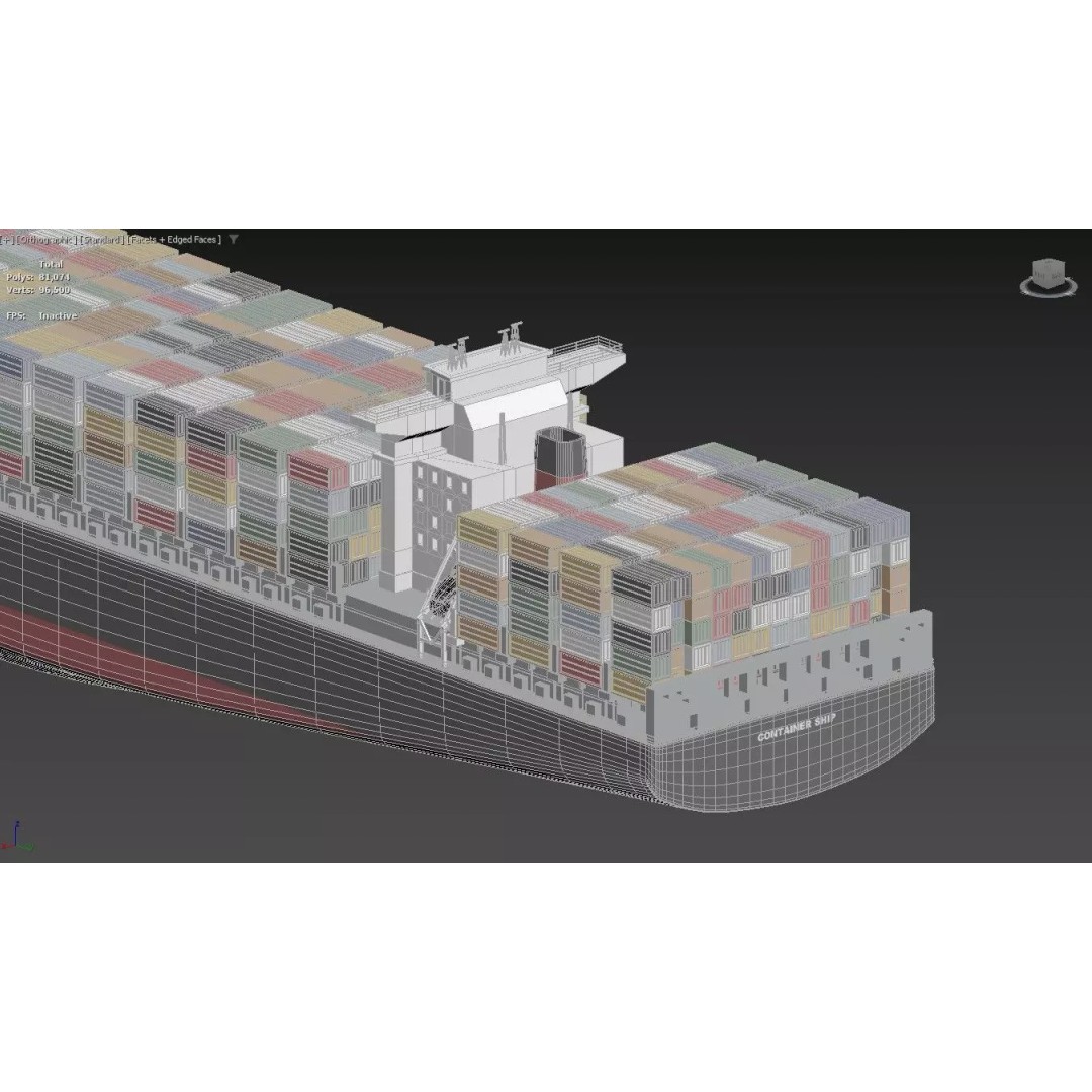 Large Container Ship 3D Model – Post-Panamax Game Asset, FBX