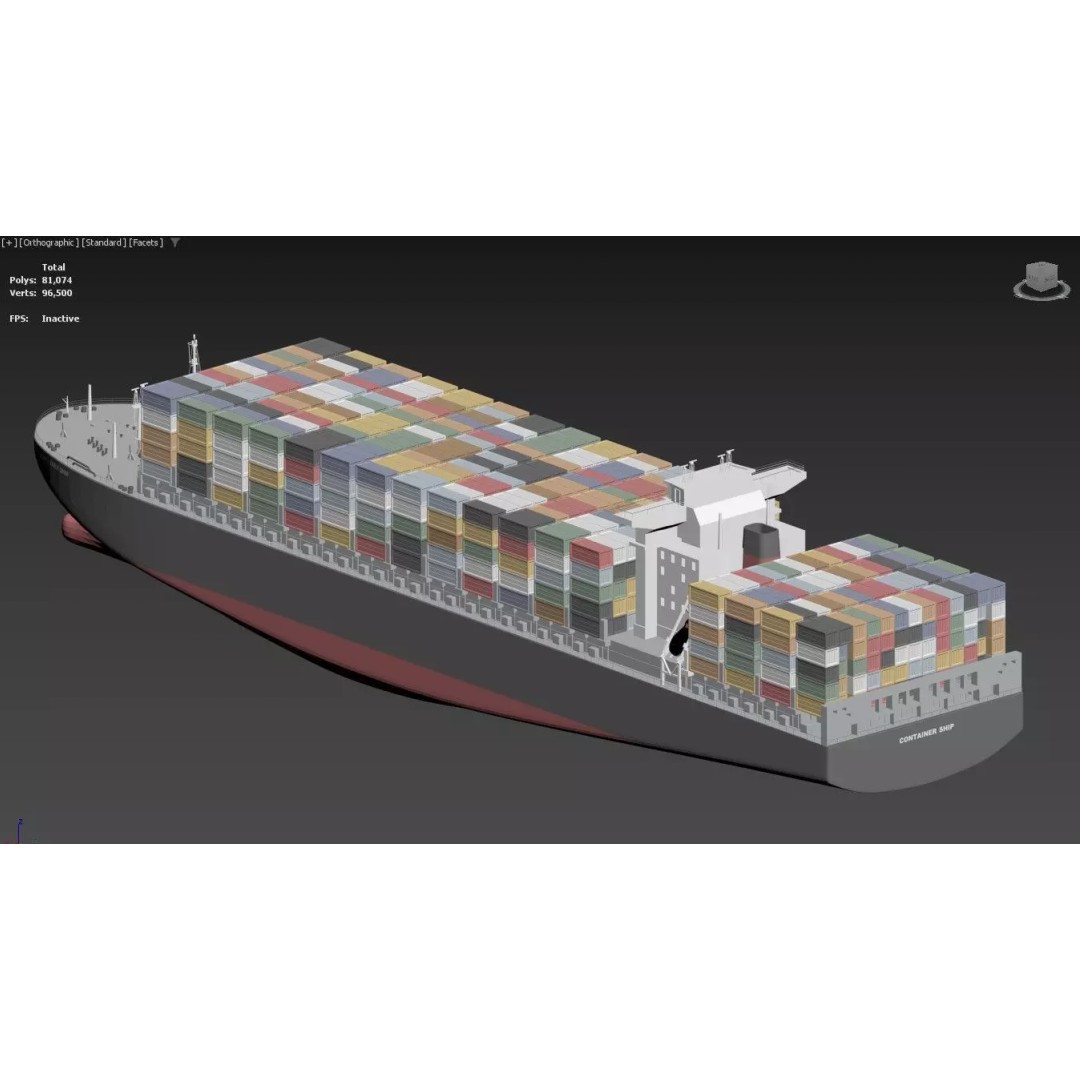 Large Container Ship 3D Model – Post-Panamax Game Asset, FBX - View 10