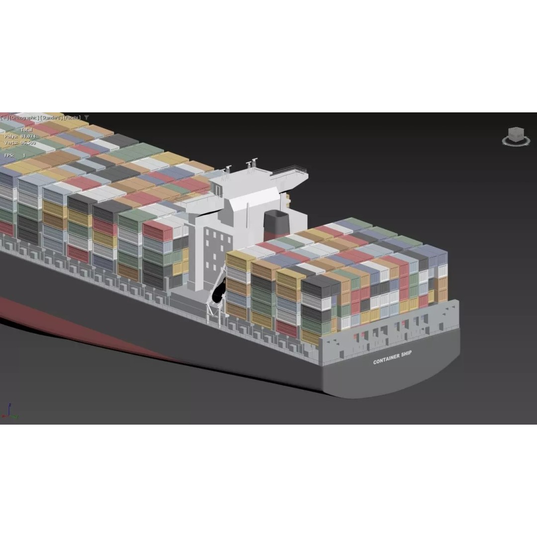 Large Container Ship 3D Model – Post-Panamax Game Asset, FBX - View 11