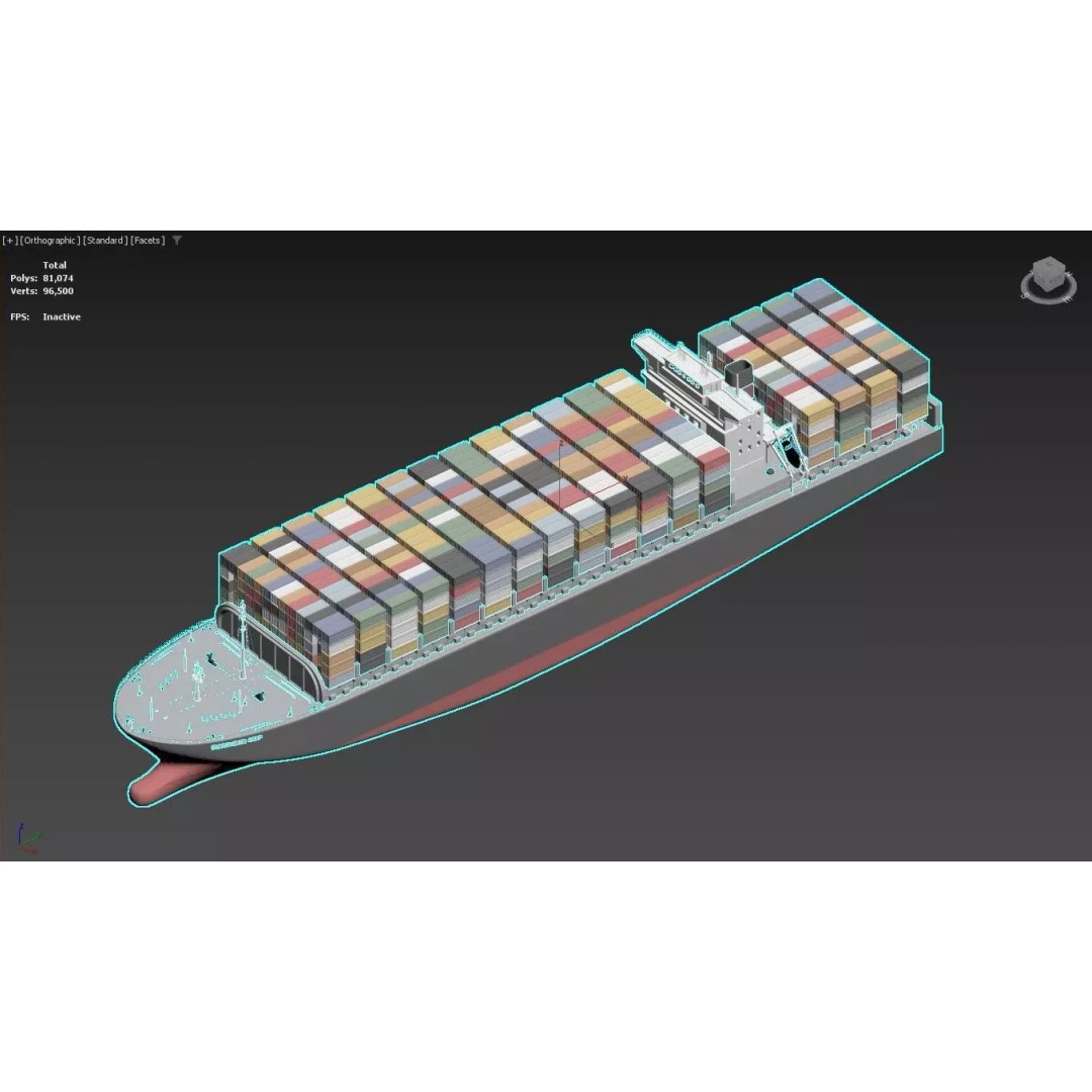 Large Container Ship 3D Model – Post-Panamax Game Asset, FBX - View 3