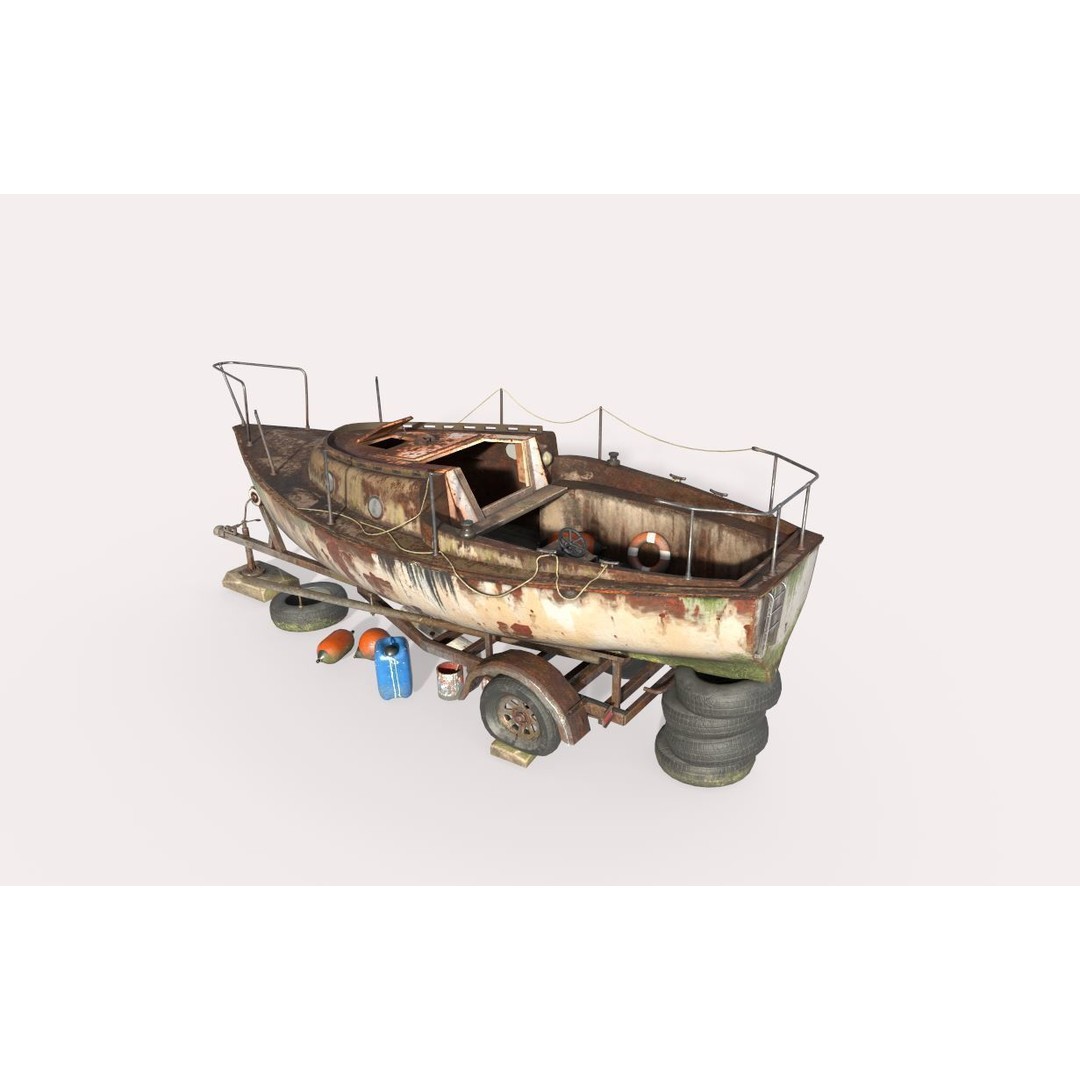 Old Sailboat 3D Model – Realistic PBR Watercraft Asset, FBX, OBJ - View 10