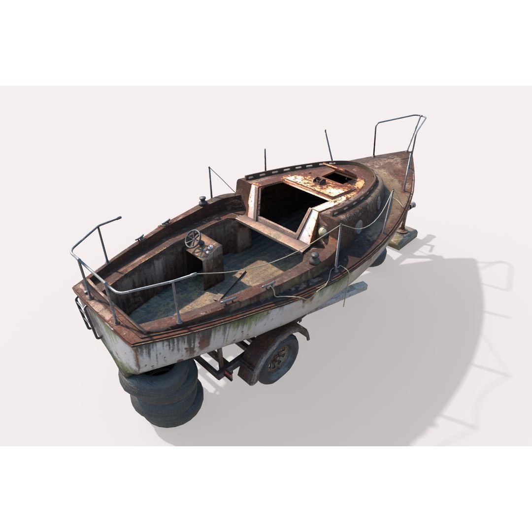 Old Sailboat 3D Model – Realistic PBR Watercraft Asset, FBX, OBJ - View 12