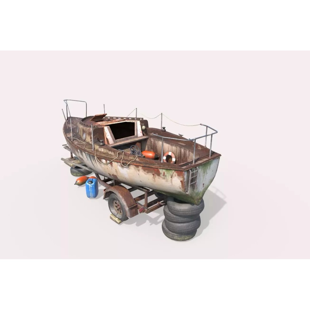 Old Sailboat 3D Model – Realistic PBR Watercraft Asset, FBX, OBJ - View 2