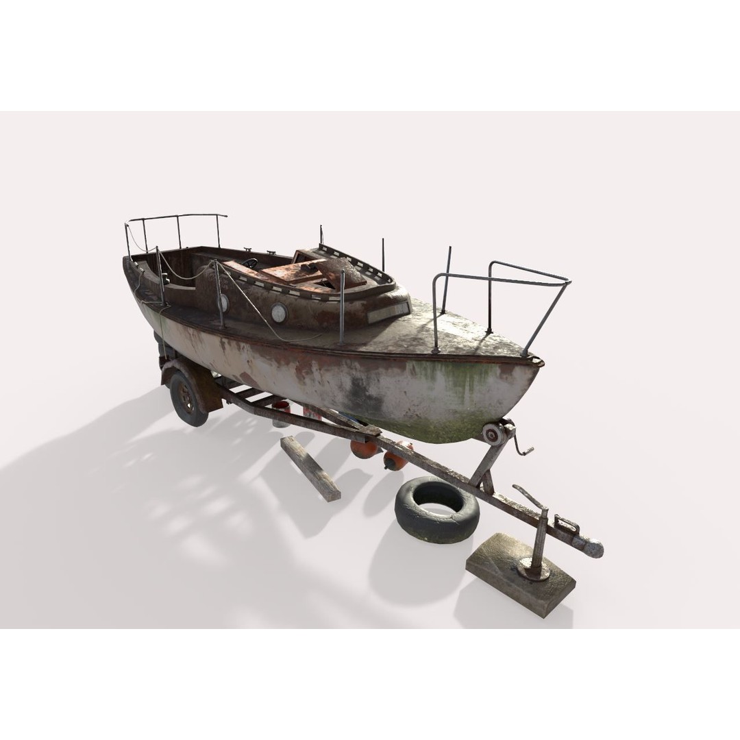 Old Sailboat 3D Model – Realistic PBR Watercraft Asset, FBX, OBJ - View 3