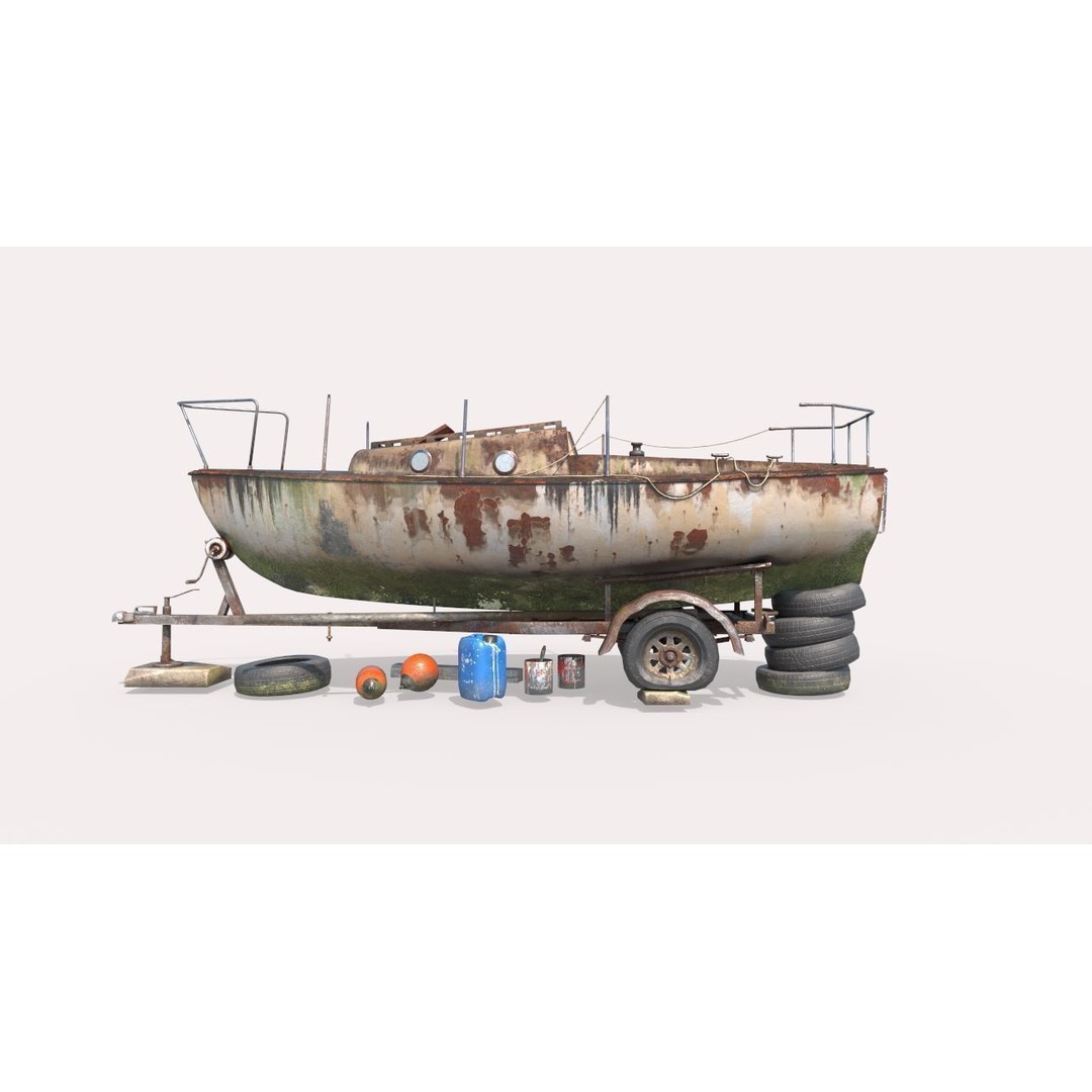 Old Sailboat 3D Model – Realistic PBR Watercraft Asset, FBX, OBJ - View 4