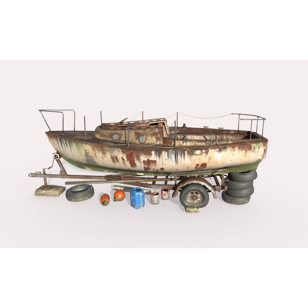 Old Sailboat 3D Model – Realistic PBR Watercraft Asset, FBX, OBJ - View 6