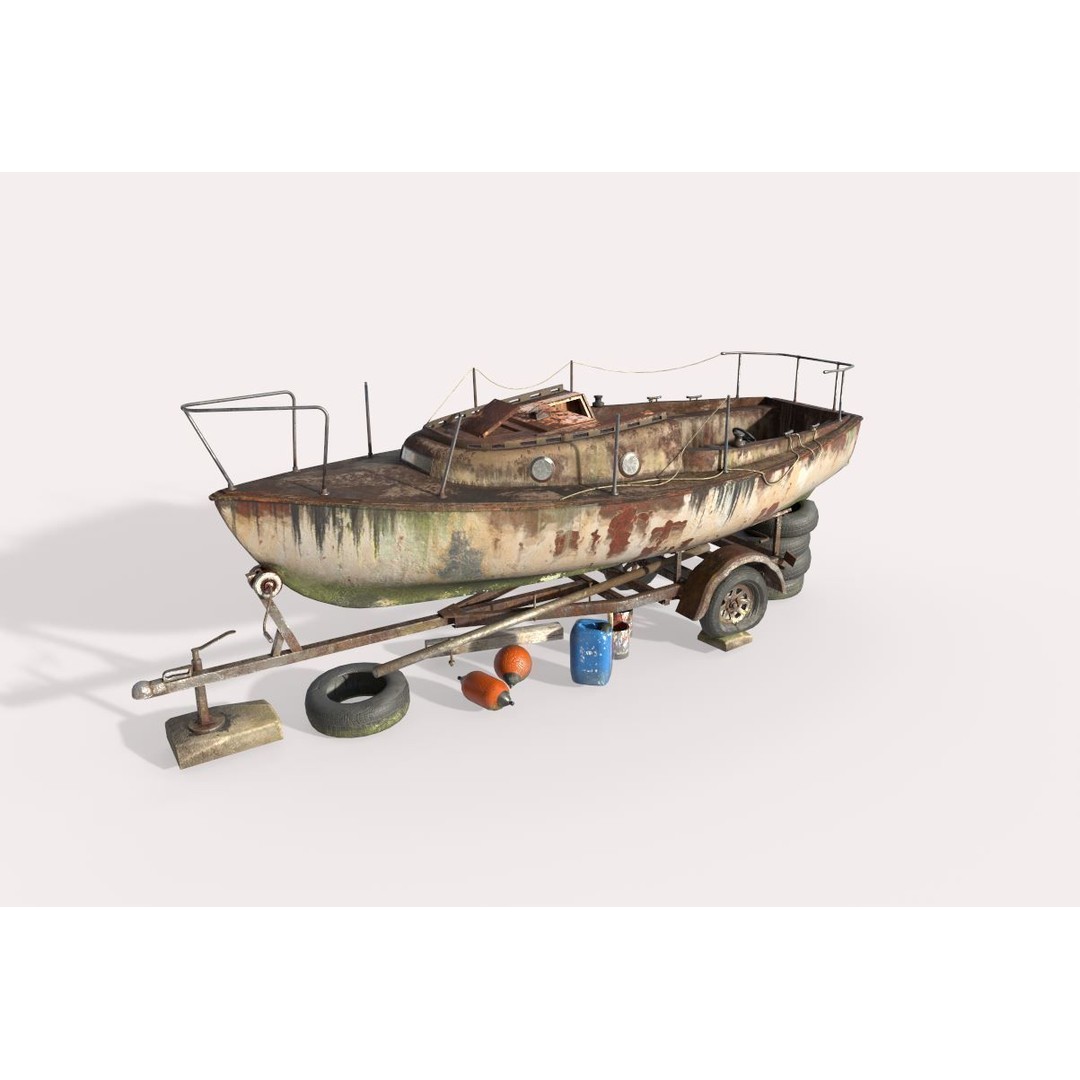 Old Sailboat 3D Model – Realistic PBR Watercraft Asset, FBX, OBJ - View 7